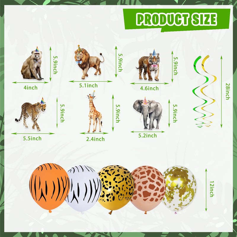 KimaruLZ Safari Birthday Party Decorations, Jungle Wild Animals Birthday Party Supplies Decor with Backdrop, Banner, Balloons, Cake Toppers, Tablecloth, Centerpieces, Hanging Swirls - Image 5