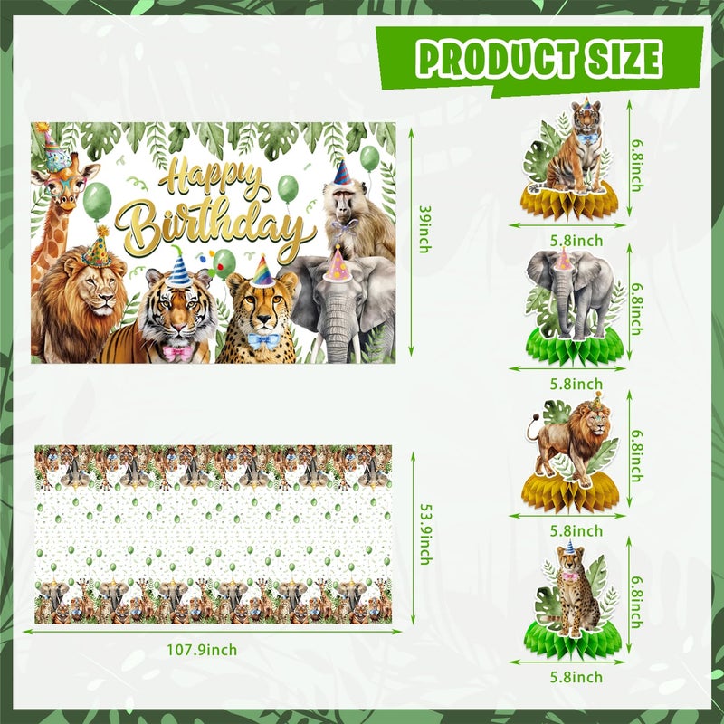 KimaruLZ Safari Birthday Party Decorations, Jungle Wild Animals Birthday Party Supplies Decor with Backdrop, Banner, Balloons, Cake Toppers, Tablecloth, Centerpieces, Hanging Swirls - Image 4