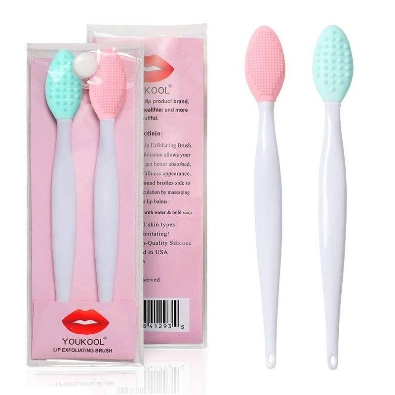 YOUKOOL Lip Scrub Brush Lip Brush Tool,Double-Sided Silicone Exfoliating Lip Brush,Gentle Lip Exfoliator Scrubber Brush for Smooth,Soft,Bright,and Healthy Lips(2 PCS) 2 Colors - Image 1