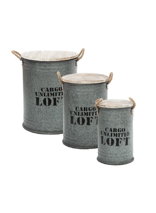 atmosphera 3-Piece Loft High Quality Iron Storage Trunk Set Grey and Brown 51.7 x 39.9 x 39.9 cm 166517A  - Image 1
