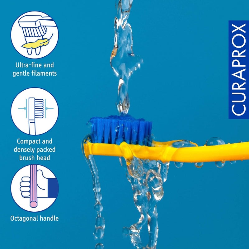 CURAPROX CS 5460 Ultra-Soft Toothbrush – Adult Tooth and Gum Care | Super Soft Curen® Bristles for Gentle Cleaning | Yellow-Blue, Single Pack | Made in Switzerland - Image 2
