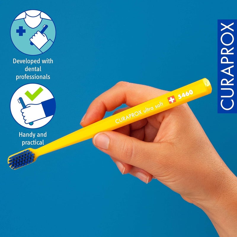 CURAPROX CS 5460 Ultra-Soft Toothbrush – Adult Tooth and Gum Care | Super Soft Curen® Bristles for Gentle Cleaning | Yellow-Blue, Single Pack | Made in Switzerland - Image 3