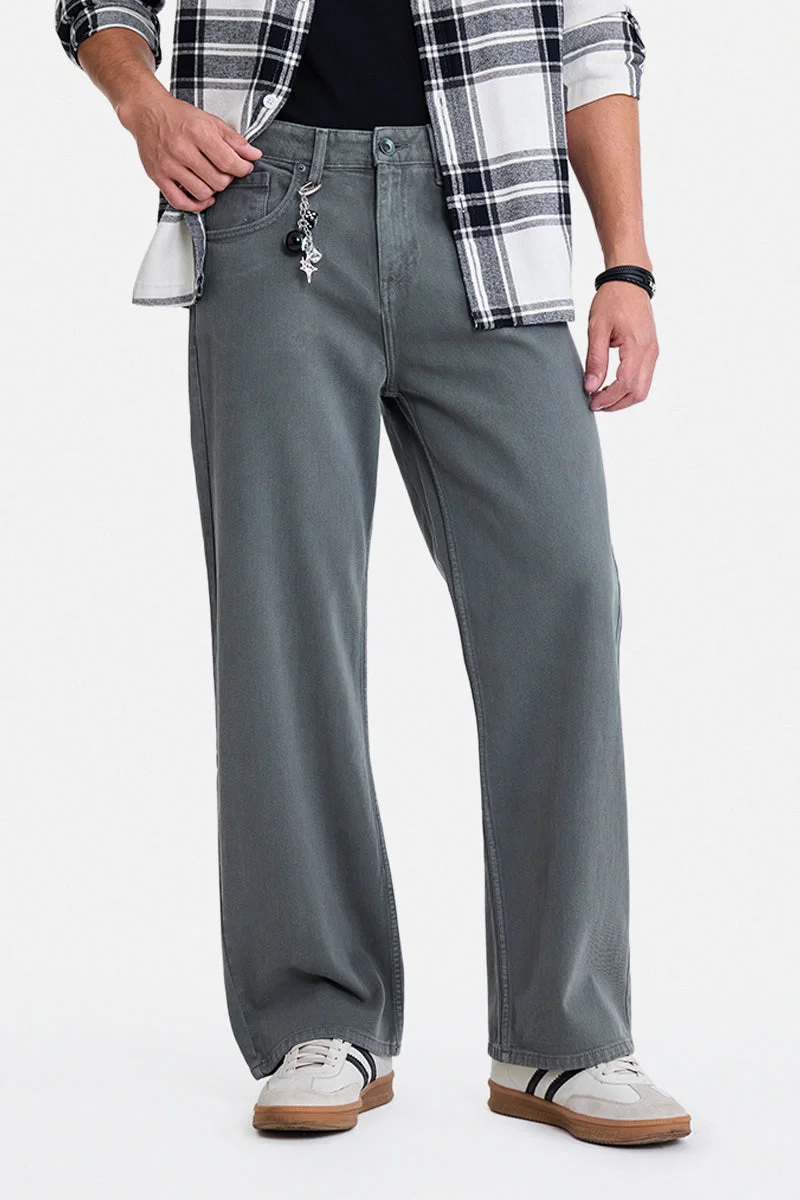 سنيتش Grey Solid Straight Fit Casual Jeans