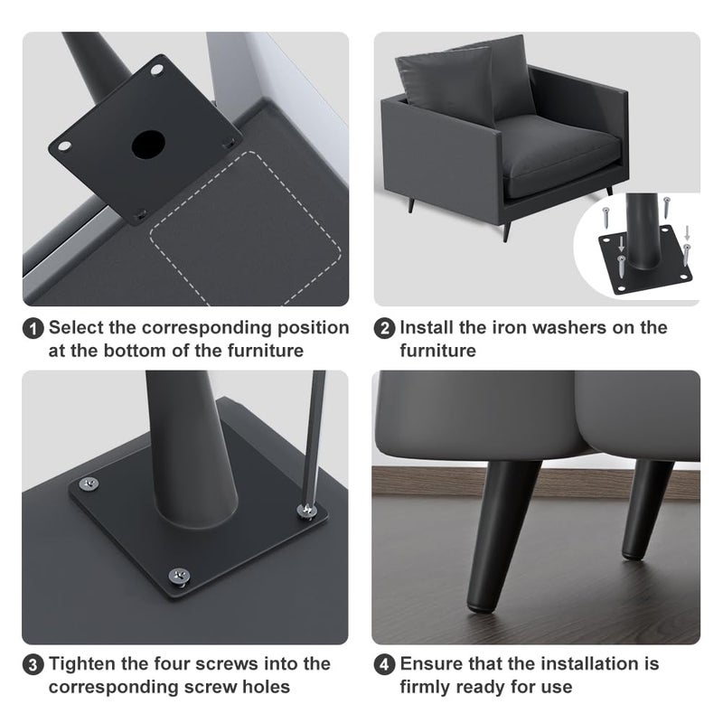 FIVEPEARS 8 PCS 12 Inch Heavy Duty Matte Black Metal Angled Taper Tapered Legs Set for Furniture Mid Century Modern Style Feets for Coffee Table Couch Sofa Cabinet Chair Dresser Bed Desk Credenza - Image 5