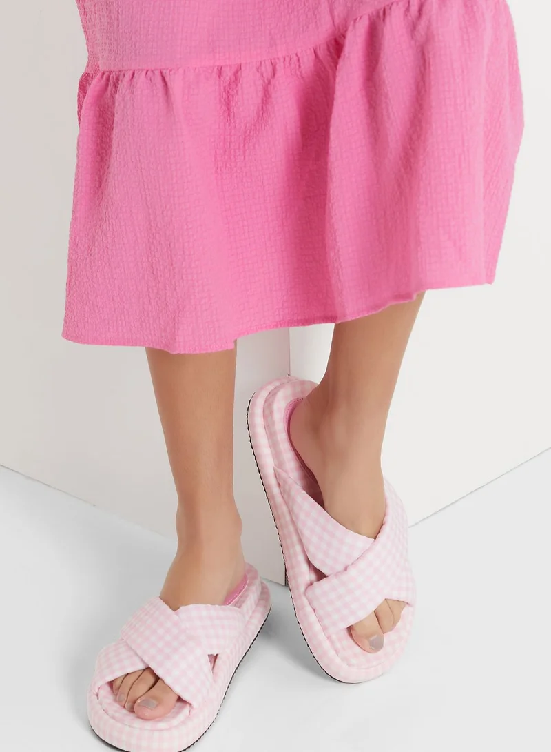 Ginger Checked Cross Over Flat Sandal