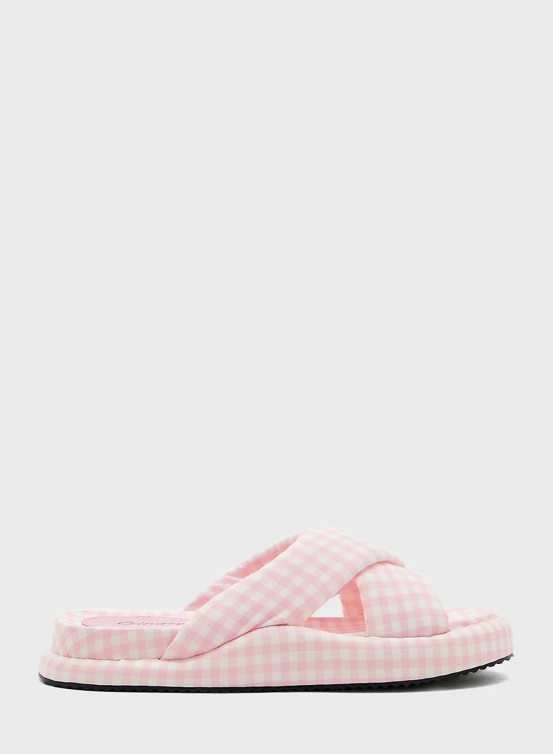 Ginger Checked Cross Over Flat Sandal