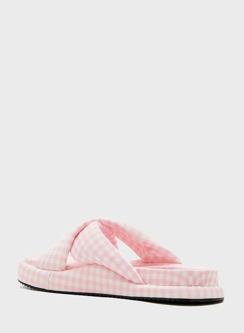 Ginger Checked Cross Over Flat Sandal