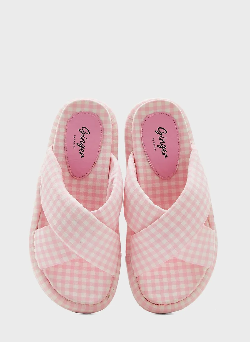 Ginger Checked Cross Over Flat Sandal