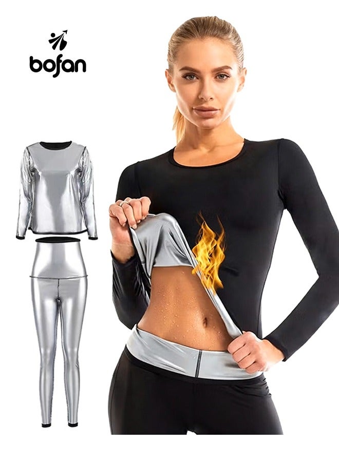 BOFAN Sauna Sweat Suit Weight Loss Shapewear Top Waist Trainer Workout Sweatsuit Exercise Long Sleeve Shirt Women Girl - Image 1