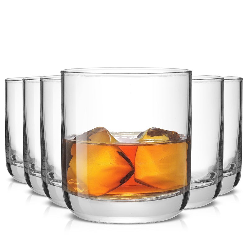 JoyJolt Faye Crystal Whiskey Glasses, Lowball Glasses Set of 6, 10oz Short Glass Tumbler, Double Old Fashioned Rocks Glass for Scotch or Bourbon, Dishwasher Safe Glassware - Image 1