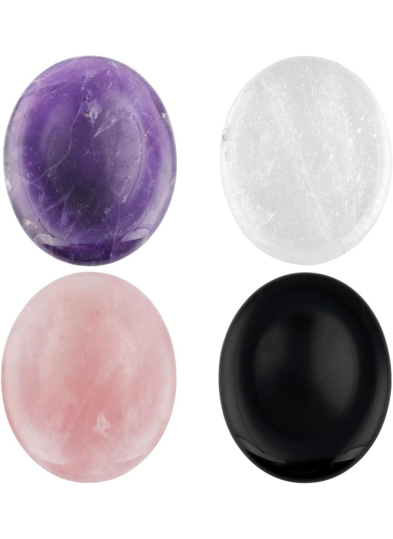 SUNYIK SUNYIK Handcarved Thumb Worry Stone, Polished Palm Pocket Stones Healing Crystals, Oval Shaped Set of 4 