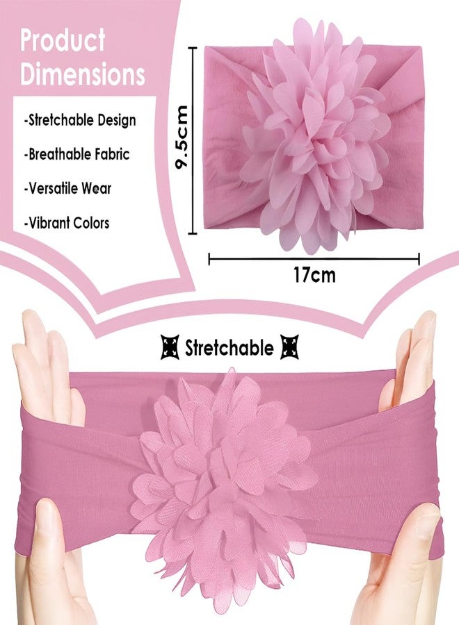 SYGA Baby Headbands Nylon Flower Soft Stretchable Hairband for Newborn Infant Toddler Kids For 0-3 Year - Medium Pink - Image 3