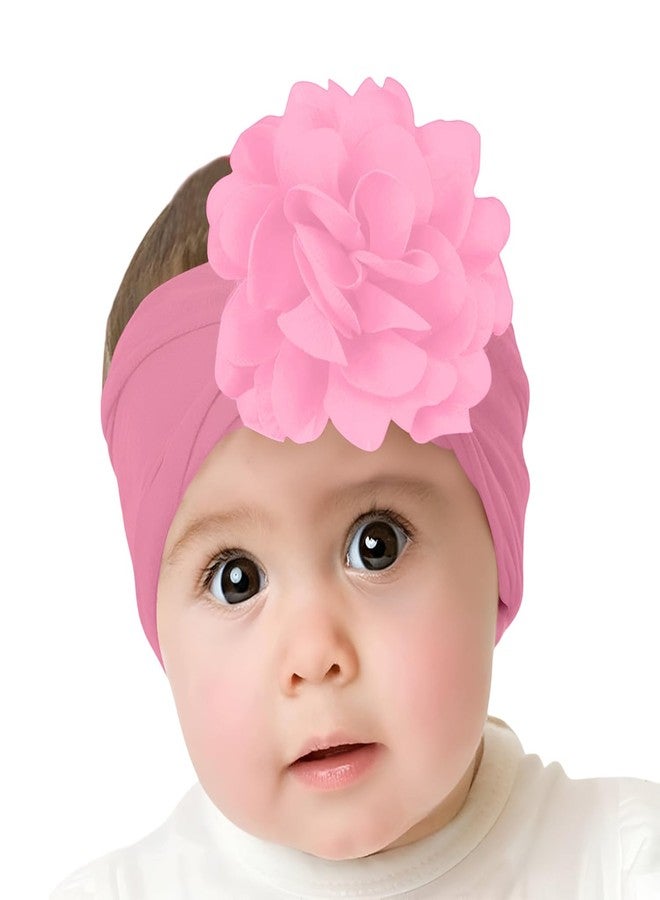 SYGA Baby Headbands Nylon Flower Soft Stretchable Hairband for Newborn Infant Toddler Kids For 0-3 Year - Medium Pink - Image 1