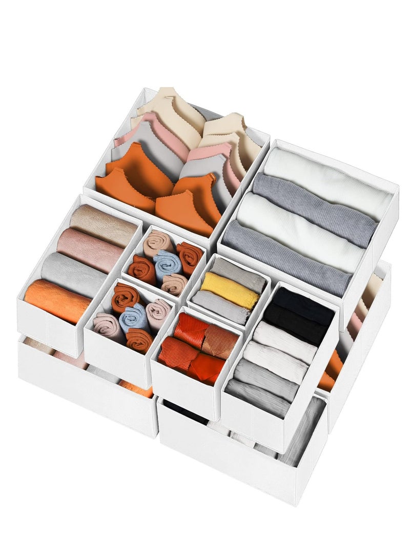 Bukela Drawer Organizer for Clothing, 12 Pack Sock Underwear Drawer Organizer Bins, Foldable Fabric Closet Organizers and Storage, Dresser Drawer Dividers for Baby Clothes, Scarves, Belt, Tie- White - Image 1
