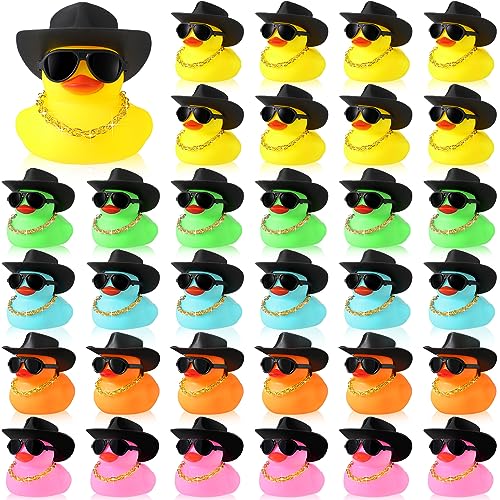 Sotiff 48 Sets Rubber Duck Squeaky Duck Party Duckies Car Dashboard Decorations with Mini Necklace Hat and Sunglasses for Shower Birthday Swimming PartyMulticolor - Image 1
