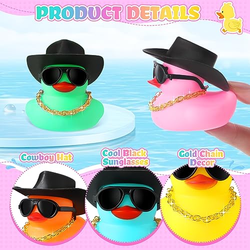 Sotiff 48 Sets Rubber Duck Squeaky Duck Party Duckies Car Dashboard Decorations with Mini Necklace Hat and Sunglasses for Shower Birthday Swimming PartyMulticolor - Image 5