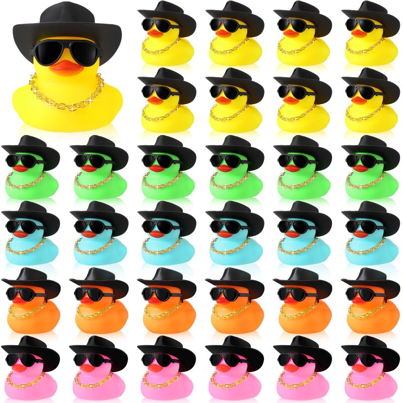 Sotiff 48 Sets Rubber Duck Squeaky Duck Party Duckies Car Dashboard Decorations with Mini Necklace Hat and Sunglasses for Shower Birthday Swimming PartyMulticolor - Image 3