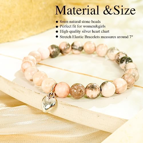 VICKHU Inspirational Gifts for Women Natural Stone Heart Butterfly Bracelet for women Unique Gifts for Birthday Mothers day Thanksgiving Christmas Valentine's Day Teacher Appreciation (Pink Zebra) - Image 2
