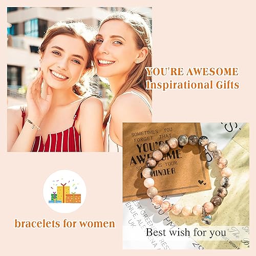 VICKHU Inspirational Gifts for Women Natural Stone Heart Butterfly Bracelet for women Unique Gifts for Birthday Mothers day Thanksgiving Christmas Valentine's Day Teacher Appreciation (Pink Zebra) - Image 5