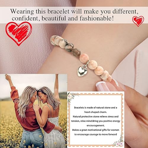 VICKHU Inspirational Gifts for Women Natural Stone Heart Butterfly Bracelet for women Unique Gifts for Birthday Mothers day Thanksgiving Christmas Valentine's Day Teacher Appreciation (Pink Zebra) - Image 3