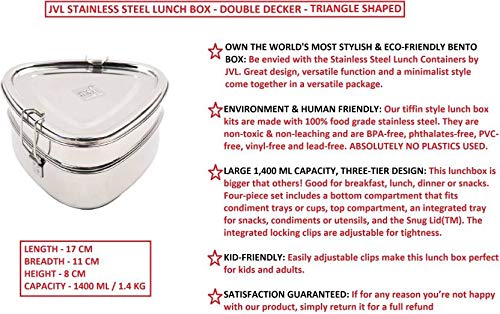 JVL Stainless Steel 2 Tier Lunch Box (Triangle, Small) - Image 2