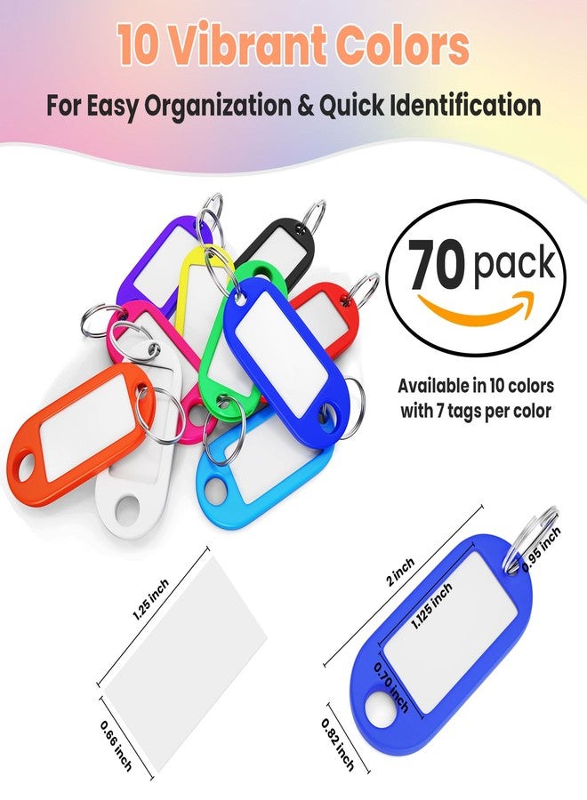 Eowllo 70 Pcs Key Ring Tags - Key Tags Plastic 10 Assorted Colours of Key Ring Tags,Identifiers,Name Tags and Labels,Adapt to USB Drive,Keys,Pets,Bags - Image 2