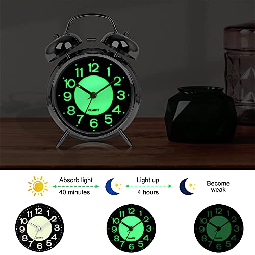 AYRELY® Super Loud Alarm Clock for Heavy Sleepers Adults,Twin Bell Retro 4 Inch Silent Non-Ticking Quartz with Backlight, Luminous dial, Alarm Clocks for Bedrooms Bedside (Silver) - Image 3