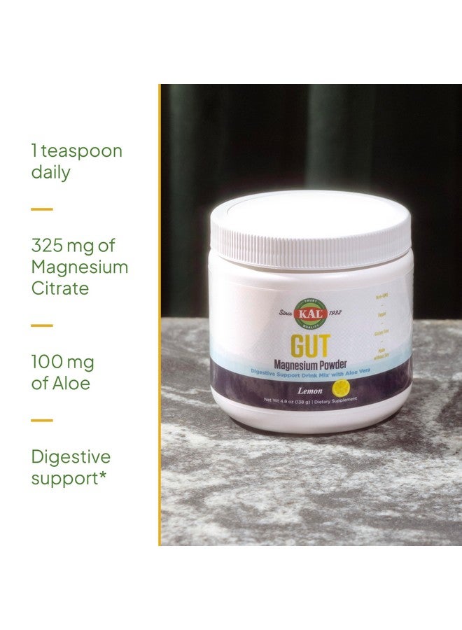 KAL Gut Magnesium Plus Aloe Vera Powder - Lemon Drink Mix - Magnesium Citrate Supplement with Aloe Vera Gel for Digestion & Relaxation Support - No Sugar - 60-Day Guarantee, 40 Servings, 4.8 OZ - Image 4