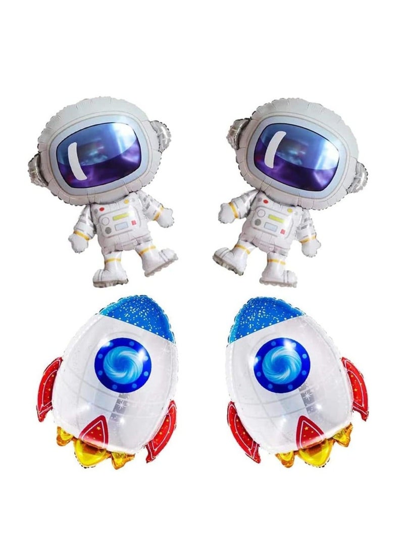 4Pcs Cute Large Size Outer Space Cartoon Balloons Astronaut Balloons Rocket Balloons for Planet Themed Party Supplies Shower Birthday Party - Image 1