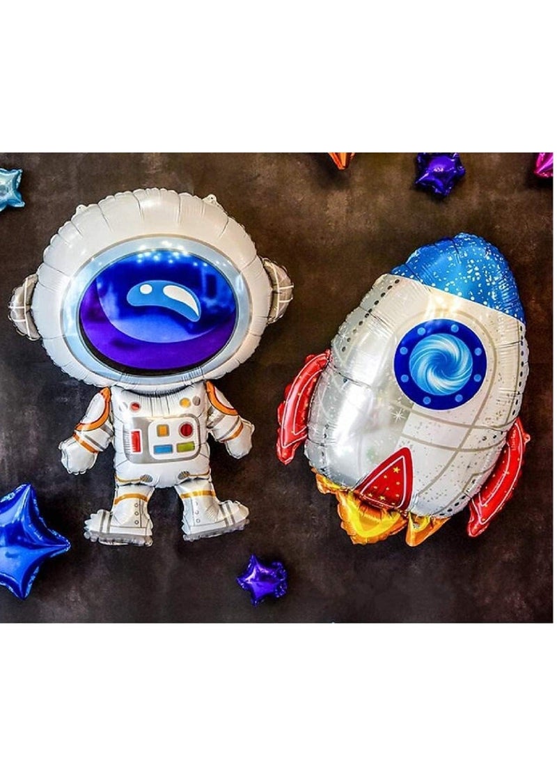 4Pcs Cute Large Size Outer Space Cartoon Balloons Astronaut Balloons Rocket Balloons for Planet Themed Party Supplies Shower Birthday Party - Image 2