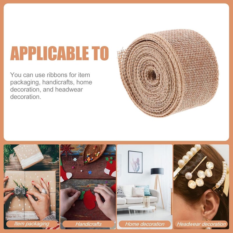 4cm Natural Burlap Ribbon with Wire Edge for Craft Making and Christmas Decoration, 5 Yards DIY Wrapping Ribbon for Packaging and Floral Wreaths - Image 3