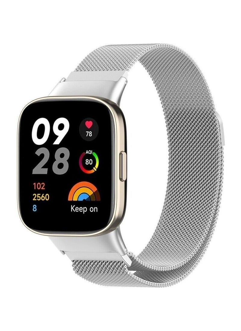 Generic Strap for Xiaomi Redmi Watch 3 Band with Metal Protective Case Bumper Magnetic Loop Bracelet (Silver)  - Image 1
