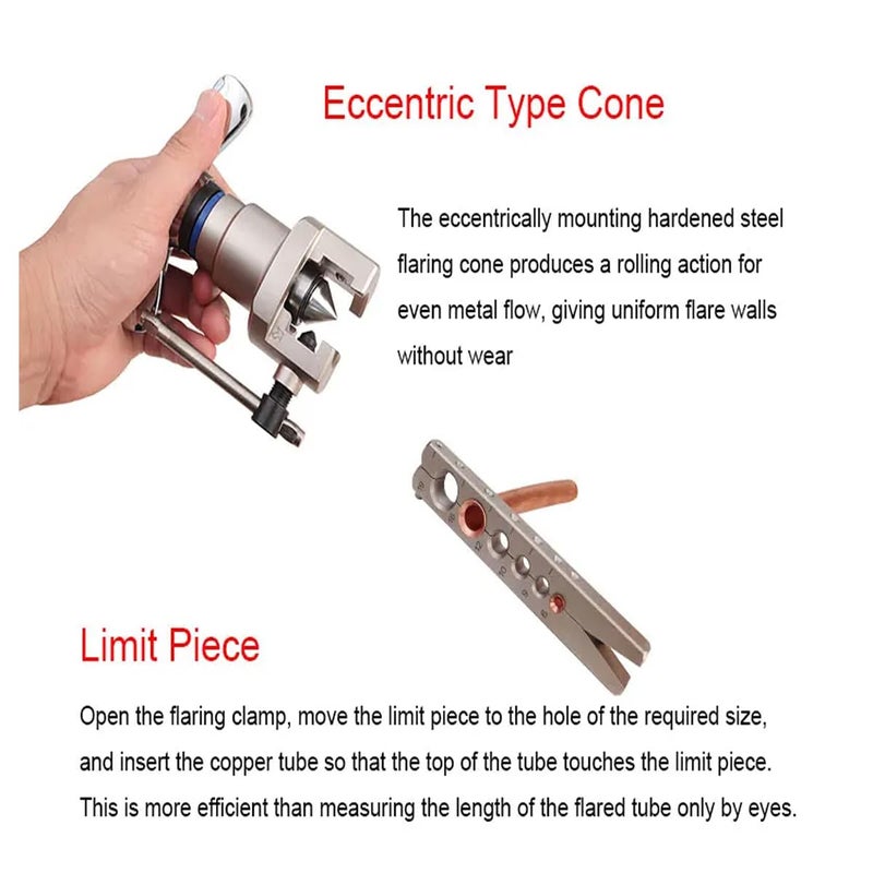 uptodateproducts Uptodateproducts Brake Line Flaring Tool Kit Swaging HVAC Pipe Expander Repair Eccentric Cone Refrigeration for Brass Copper Tube 45 Degree 5 in 1 Kit  - Image 5
