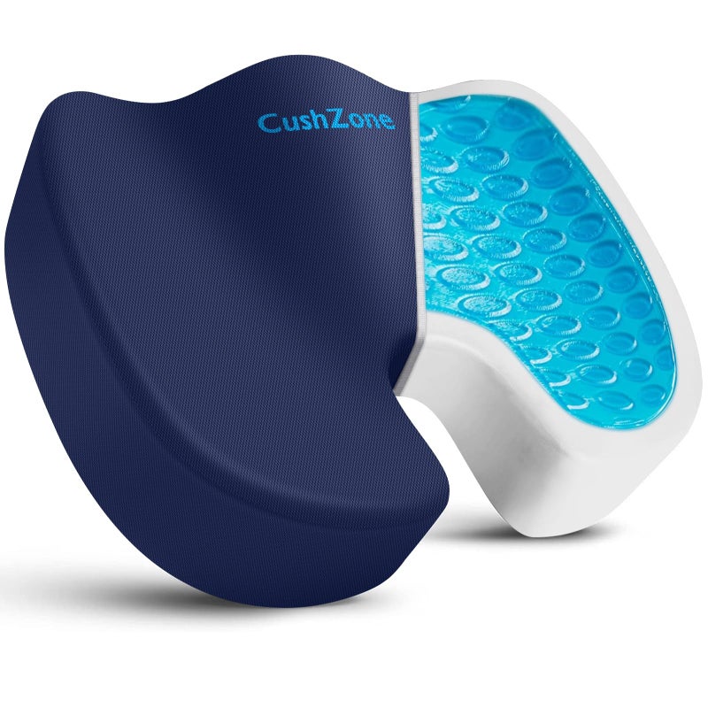 CushZone Office Chair Seat Cushion, Cooling Gel Enhanced Memory Foam Cushion for Long Sitting - Back, Sciatica, Coccyx, Tailbone Pain Relief Pillow - for Office, Gaming, Car, Wheelchair - Blue, X-Large - Image 1