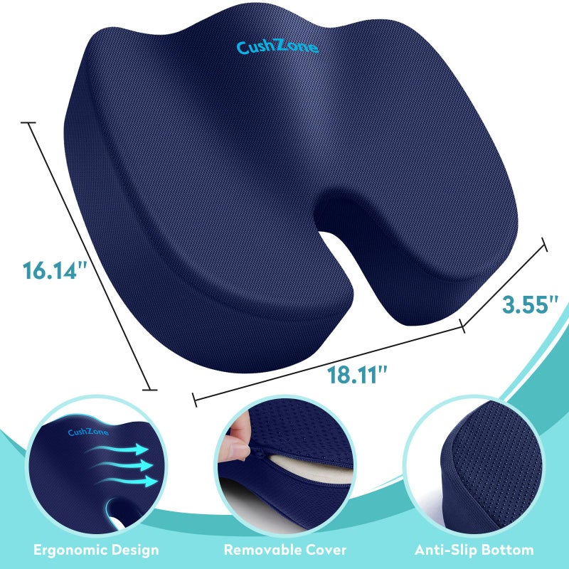 CushZone Office Chair Seat Cushion, Cooling Gel Enhanced Memory Foam Cushion for Long Sitting - Back, Sciatica, Coccyx, Tailbone Pain Relief Pillow - for Office, Gaming, Car, Wheelchair - Blue, X-Large - Image 3