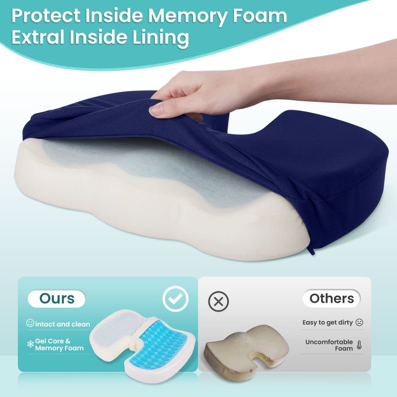 CushZone Office Chair Seat Cushion, Cooling Gel Enhanced Memory Foam Cushion for Long Sitting - Back, Sciatica, Coccyx, Tailbone Pain Relief Pillow - for Office, Gaming, Car, Wheelchair - Blue, X-Large - Image 4