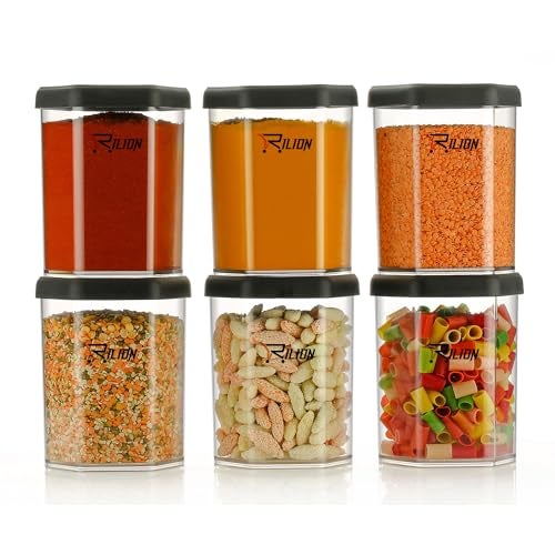 RILION Hexagon Air Tight Kitchen Containers Set (Pack of 6, 1100 ML) for Storage Pulses, Cereals, Grains, Dry Fruits, Pantry Organization and More, Food Grade, BPA Free, Stackable, Transparent - Image 1