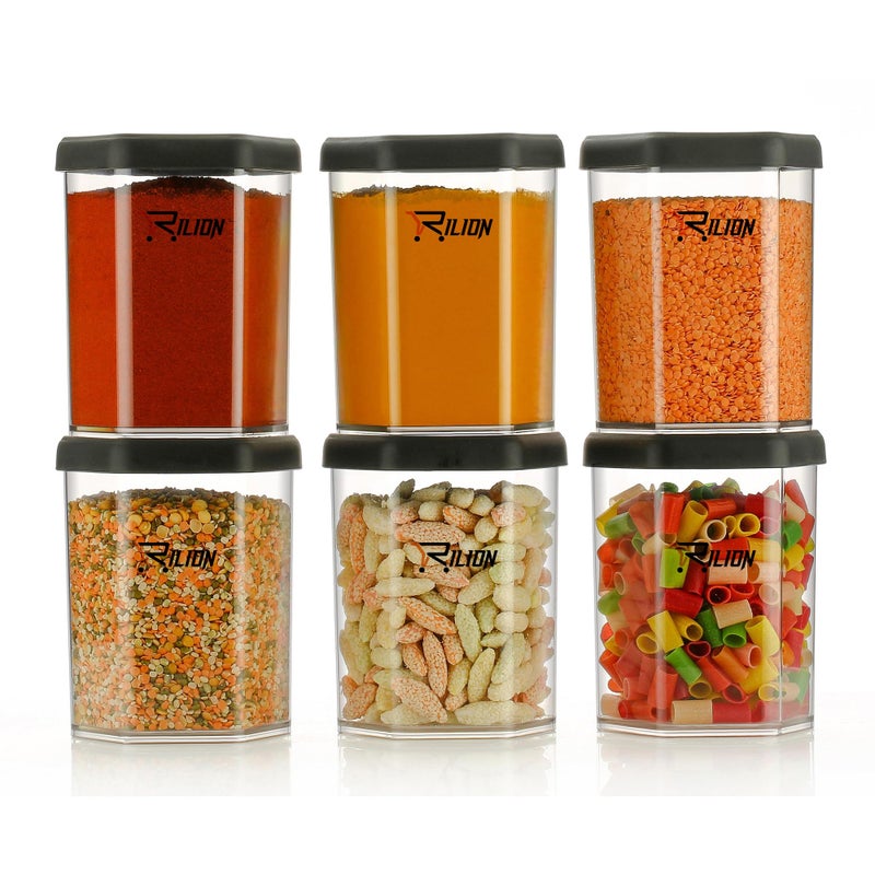 RILION Hexagon Air Tight Kitchen Containers Set (Pack of 6, 1100 ML) for Storage Pulses, Cereals, Grains, Dry Fruits, Pantry Organization and More, Food Grade, BPA Free, Stackable, Transparent - Image 4