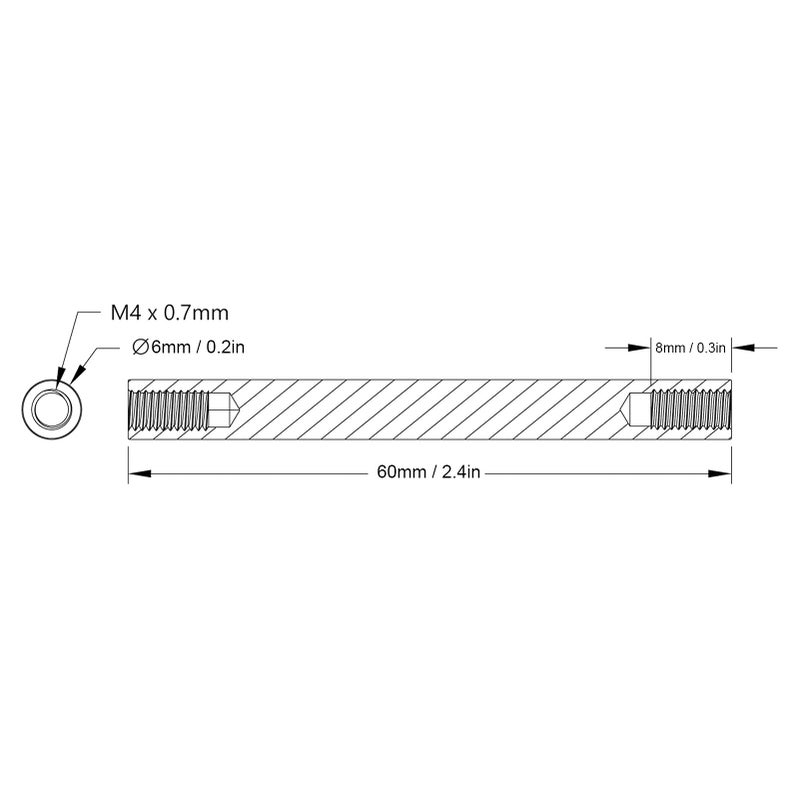 Walfront 4PCs Aluminum Standoffs Round Tube Extension Support Round Sleeve Connector Rod Bar Stud Tube Nut M4 x 0.7mm Female Threads 60mm Length Robotics Accessories Round Coupling Nut - Image 2