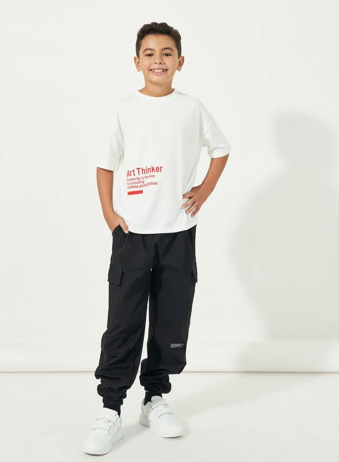 Styli Slogan Print Round Neck Oversized T-shirt