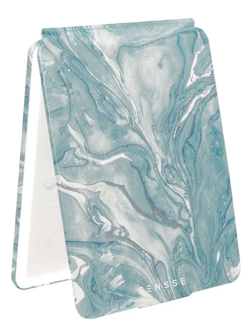 SENSSE Stylish and Sleek Glow Up Teal Marble Mirror with Illuminating LED Technology and USB Port 27x19x2 cm  - Image 5