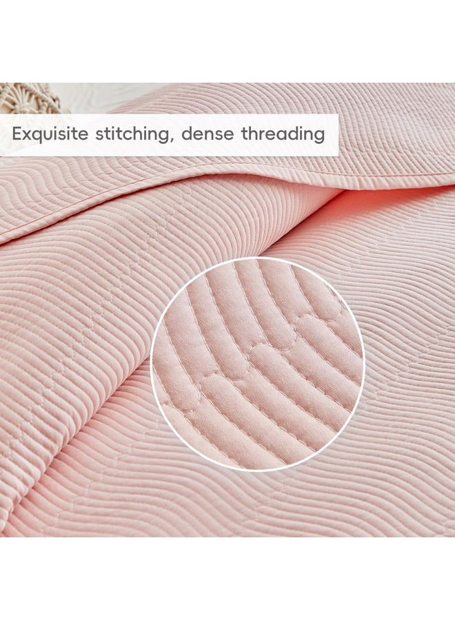 Flysheep 3 Pieces Blush Pink Quilt Set Queen Size, Wide Ruffled Fringe Lightweight Bedspread Bedding Set for All Season (1 Quilt + 2 Shams) - Image 3