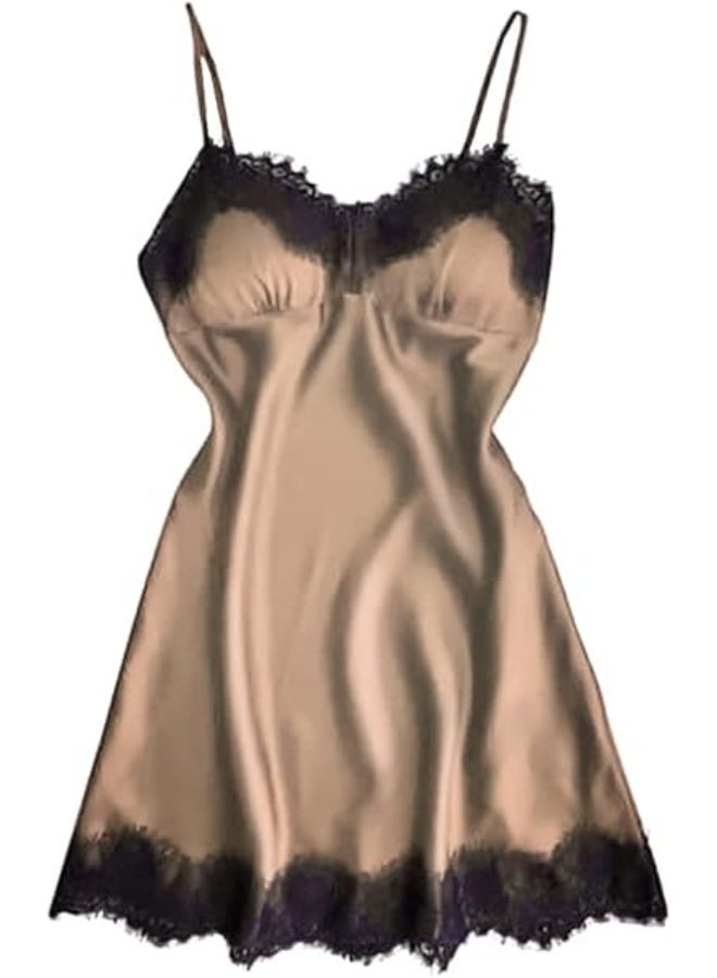 Beige satin babydoll lingerie with black hem