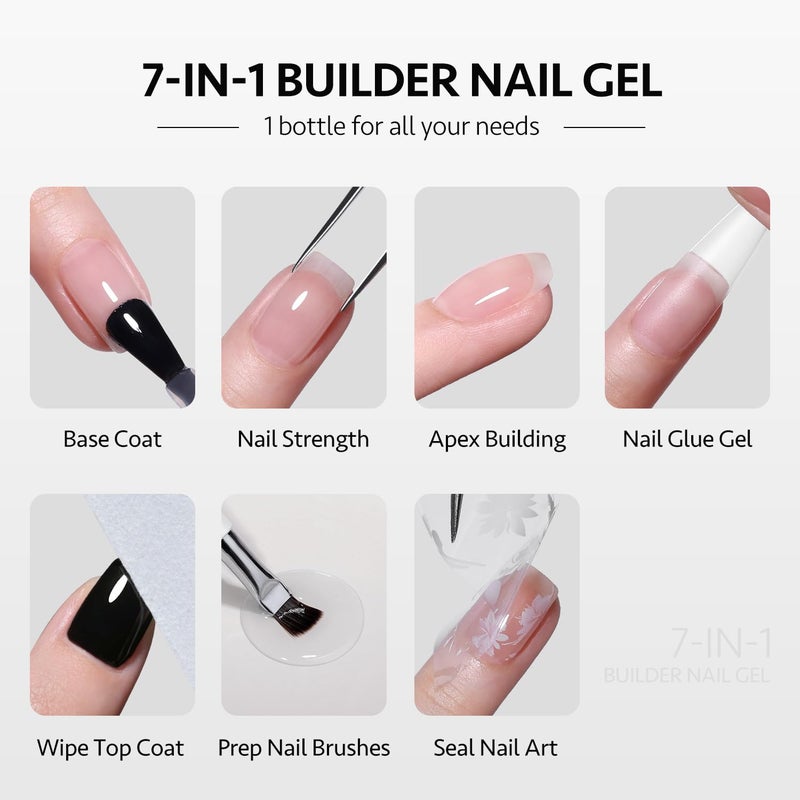 GAOY Glossy Gel Top Coat and Builder Base Set, 2 Pcs 16ml Glassy Top Coat and Clear Rubber Base Nail Strengthener Combination for UV Light Cure Gel Nail Polish - Image 3
