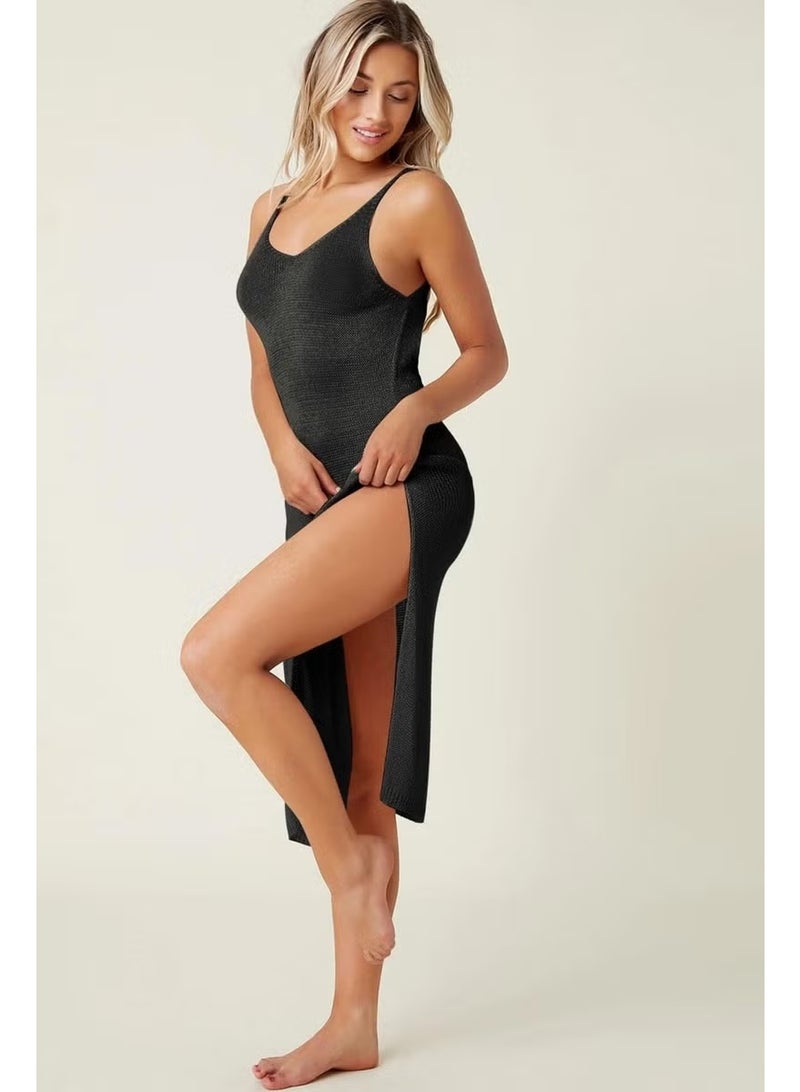 Angelsin Knitted Cotton Long Slit Pareo Beach Dress Kimono Kaftan - Image 3