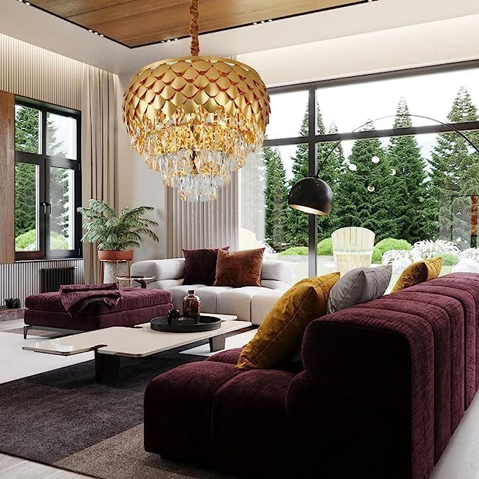 Lyse Decor Chandelier for Living Room Modern Ceiling Light Jhumar for Hall Light for Living Room and Hall Round Jhoomer Show Lights for Home Decoration Ceiling (Gold 400 mm) - Image 3