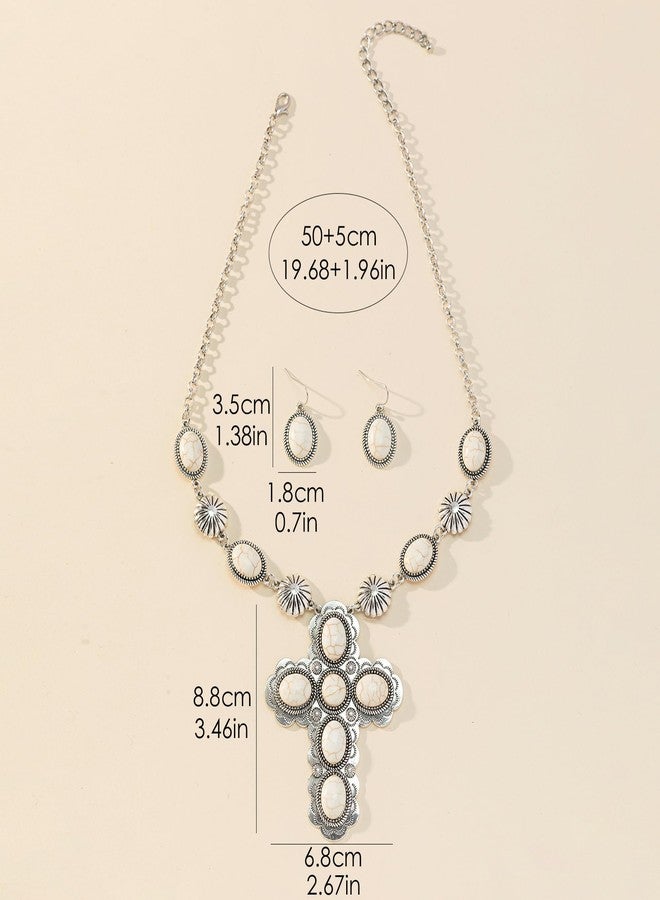 JMScape 4 PCS Western Turquoise Jewelry for Women Boho Vintage Navajo Pearl Necklace Earring Bracelet Ring Set Country Cowgirl Accessories for Gift, Large, Metal, Turquoise - Image 5
