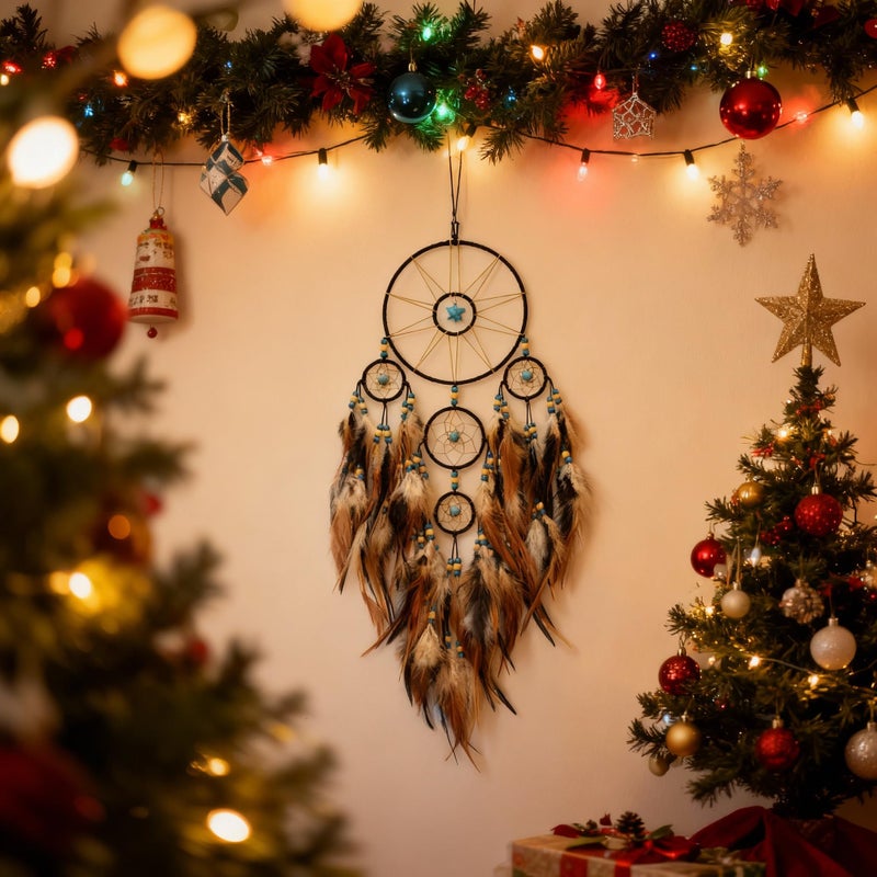 Urdeoms Large Black Dream Catchers for Bedroom Adult Merkaba Turquoise Boho Dream Catcher Wall Decor for Boys Teen Room Decor Dorm Living Room Hanging Decoration Festival Gifts(NO.32) - Image 2