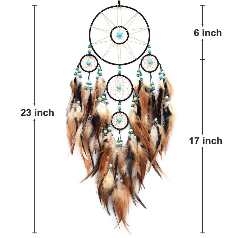 Urdeoms Large Black Dream Catchers for Bedroom Adult Merkaba Turquoise Boho Dream Catcher Wall Decor for Boys Teen Room Decor Dorm Living Room Hanging Decoration Festival Gifts(NO.32) - Image 4