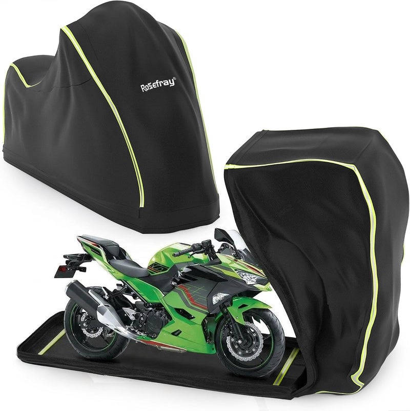 Rosefray Full Enclosed Motorcycle Cover600D Waterproof Motorcycle Cover OutdoorIndoor UV Resistant with Reflective Strips Fits Length up to 965 Motorcycles Yamaha Honda Harley Suzuki Black - Image 2